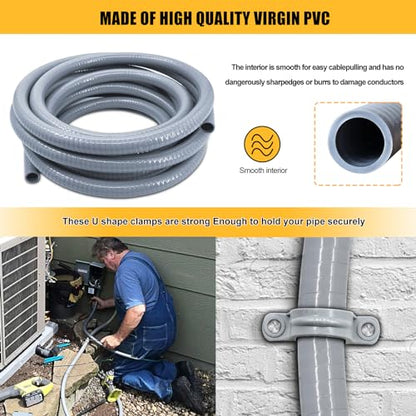 3/4 inch 150 Foot Liquid-Tight Conduit and Connector Kit, Flexible Non Metallic Electrical Conduit, With 10 Straight and 10 Angle Fittings and Pipe Strap - size: 3/4inch 150Ft
