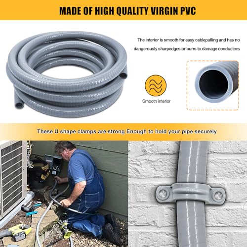 1/2 inch 150 Foot Liquid-Tight Conduit and Connector Kit, Flexible Non Metallic Electrical Conduit, With 10 Straight and 10 Angle Fittings and Pipe Strap - size: 1/2inch 150Ft