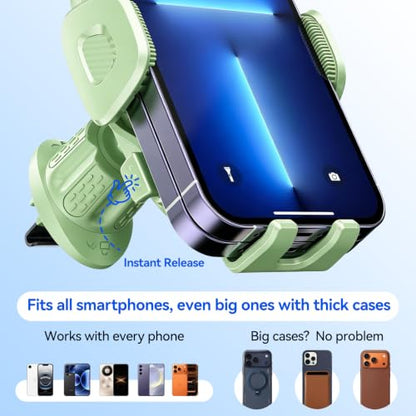 Car Vent Phone Holder [Thick Cases Friendly] Universal Phone Mount for Car with Metal Hook & Wide Clamp, Green Car Phone Holder Mount Compatible with iPhone 17 Pro Max 15 14 13 Samsung S25 (Sage) - color: Sage