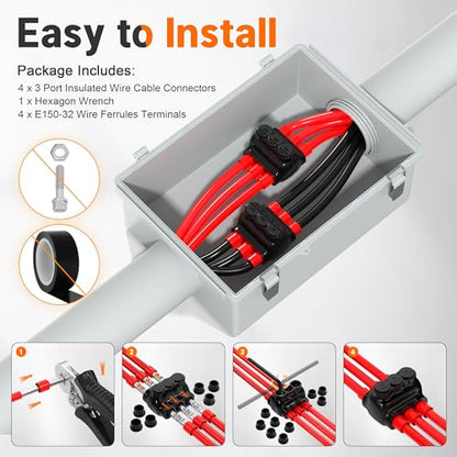 Joinfworld 3 Port Insulated Multi Tap Connector 350MCM-6 Gauge Wire Connectors Aluminum to Copper Wire Connectors Dual Entry Wire Splice Connectors - 4 Pack - size: 350MCM-6 AWG
