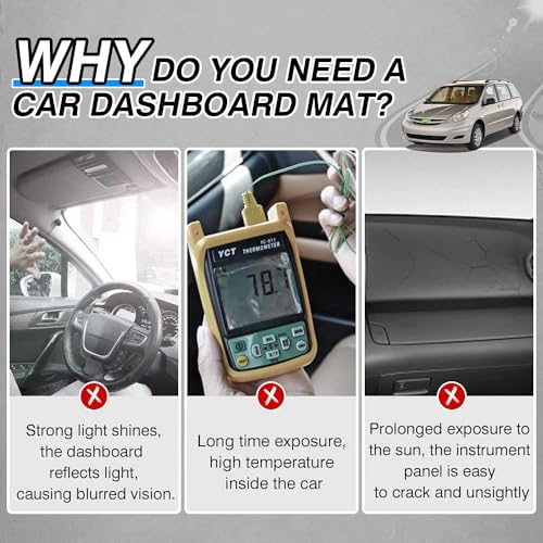 Cartist Dash Cover for Toyota Sienna 2004 2005 2006 2007 2008 2009 2010 Dashboard Cover Mat Non-Slip Pad Carpet Sunshield Protector - size: 04-10 Sienna(Black)