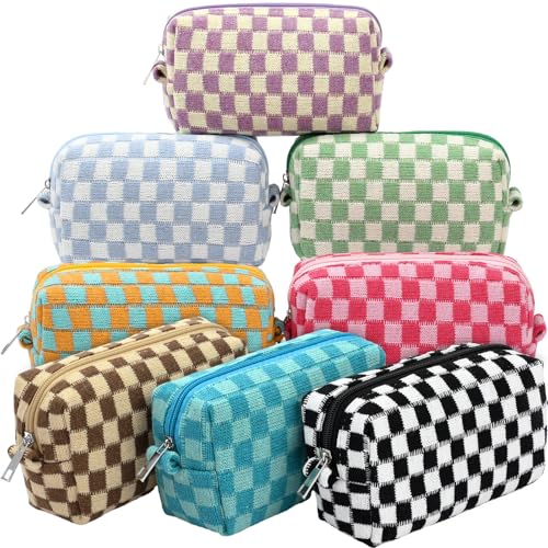 Gilprop 8 Pcs Checkered Makeup Bag Small Cosmetic Pouch Bulk,Colorful 1 - color: Colorful 1