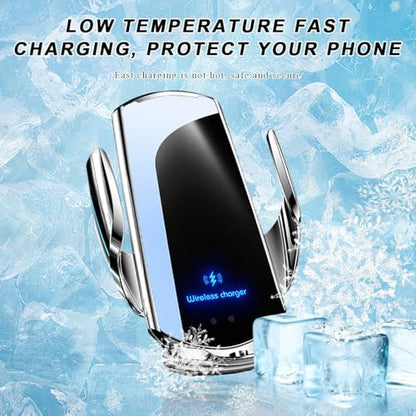 Wireless Car Charger, 15W Fast Charging Air Vent Mount Auto-Clamping Phone Holder, Automotive Electric Induction Charger 360° Rotating Magnetic Vent Mount Bracket for Smartphones (Silver) - color: Silver