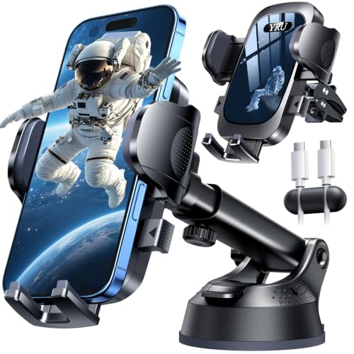 YRU [True Upgrade for Safety Car Phone Holder Mount [Patent & Military-Grade] Dashboard Cell Phone Holder for Car Vent Windshield Phone Stand for iPhone 17 16 15 14 Pro Max Truck Samsung, Black Blue - color: Black Blue