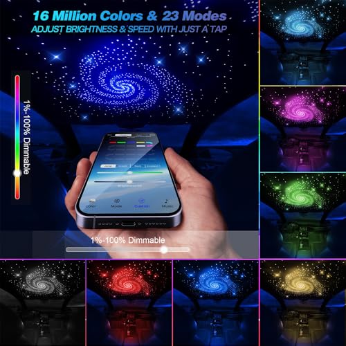 16W Twinkle Starlight Headliner Kit 1000 Piece, 6.5ft/2m 0.03in Car Interior Ceiling Fiber Optic Lights, APP/Remote Control Star Roof Lights for Car/Party Ambient Decor