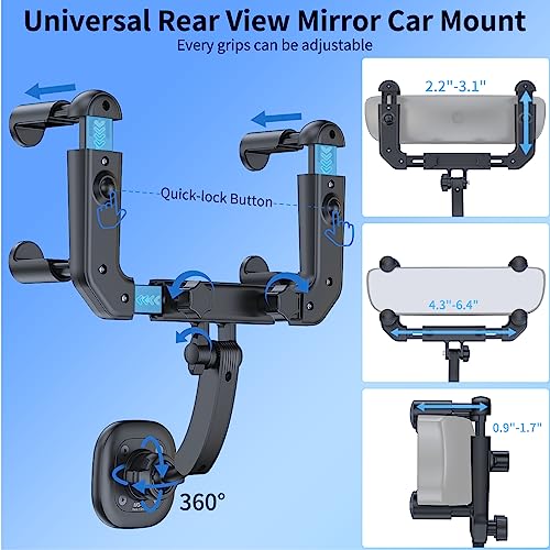 VRIG MG-15 Magnetic Rear View Mirror Phone Holder for car [Big Rear Mirrors Friendly],Magsafe Hands Free 360 Rotating Strong Magnet Cell Phone Mount Fit for iPhone 16/1514/13/12 Series