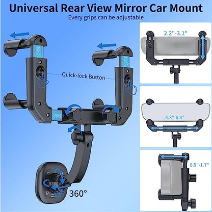 VRIG MG-15 Magnetic Rear View Mirror Phone Holder for car [Big Rear Mirrors Friendly],Magsafe Hands Free 360 Rotating Strong Magnet Cell Phone Mount Fit for iPhone 16/1514/13/12 Series