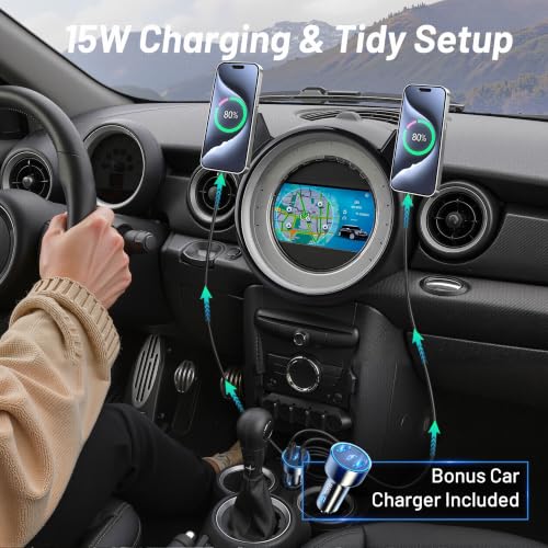 Phone Mount for BMW Mini Cooper (2007-2013 R56,08-14 R55,09-15 R57,12-15 R58/R59),Magnetic Phone Holder,Magsafe Car Mount,Dual 15W Wireless Charger for Driver & Passenger,Hands Free,with Car Adapter - size: BMW Mini Cooper | 2007-2013 (2PC)