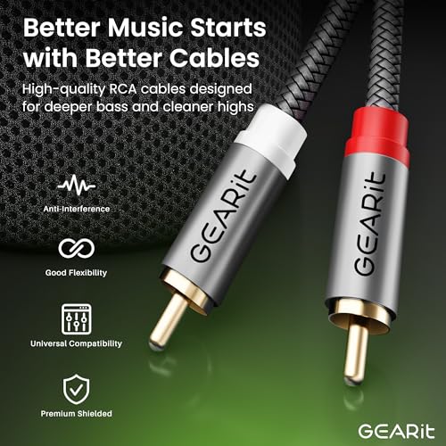 GEARit RCA Cables 3.3ft, RCA Cables Car Audio with Dual Shielding & Gold-Plated Connectors, RCA Cable for Subwoofer Cable, Hi-Fi System, Amplifier, Active Speakers, Gaming Consoles (Pack of 4) - size: 3.3 Feet (Pack of 4)