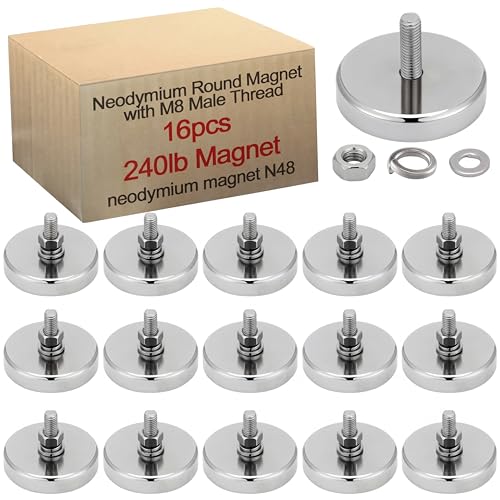 Flutesan 16pc Strong Round Mounting Magnet with Bolt, 1.89"-200lb-M8 Silver - color: Silver, size: 1.89in-240lb-m8