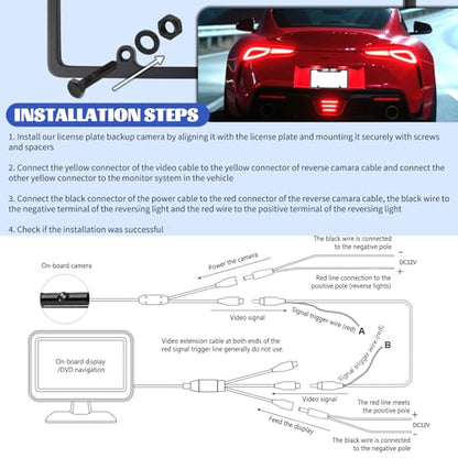 License Plate Backup Camera,170° Wide Angle License Plate Camera with LED HD Night Vision Design,Water Resistant Back up Cameras for Cars for US Licenses Plates,Cars,SUVs