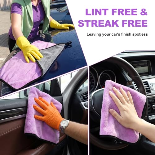 20 Pcs Microfiber Car Drying Towels 800 Gsm Thick Plush, Grey and Purple - color: Grey and Purple