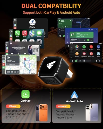 Wireless CarPlay Adapter for iPhone (iOS 10+) & Android Auto Converter (Android 11+), Plug & Play Dongle for Cars 2016+, Wired to Wireless