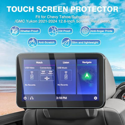 Karltys Upgrade 2 Pack 2021~2025 2026 GMC Yukon Denali/Chevy Tahoe/Suburban Screen Protector Accessories 12.6-Inch [No Glare & Fingerprint] for Rear Seat Media Display Protector Tempered Glass - size: 2021-2025 2026 GMC Yukon/Chevy Tahoe/Suburban