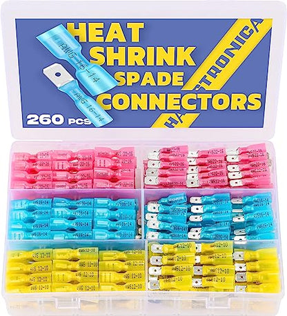 haisstronica 260PCS Heat Shrink Spade Connectors, 22-10 AWG, Male/Female - size: AWG 22-10, style: Male&Female Kit 260PCS
