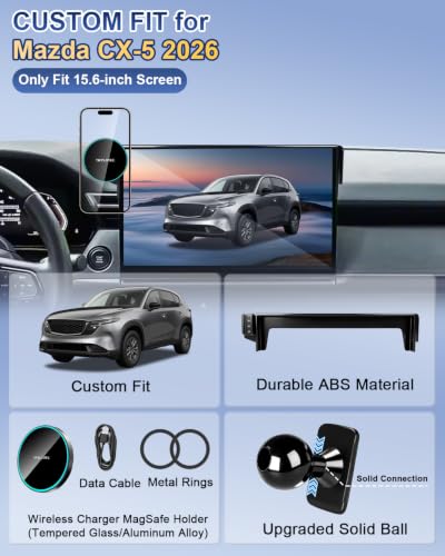 Magnetic Charger Phone Holder for Mazda CX-5 2.5 S Premium Plus 2026 - color: Magnetic Wireless Charger, size: 2026 Mazda CX5 | 15.6-Inch