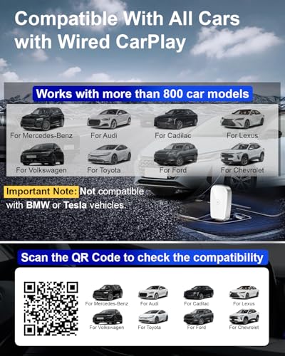 Wireless CarPlay Adapter for Apple iPhone, Convert Wired CarPlay to Wireless, Mini Size with USB-A to USB-C Adapter, Stable Control & No Delay Latency (White) - color: White