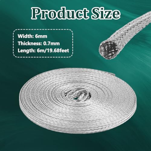 OLYCRAFT Tinned Copper Cable Sleeve Metal Braid Shielding Sleeve Tinned Copper Wire Shielding Sleeving Flexible Metal Ground Straps Expandable Cable Wire Sheathing for Protect Wiring (1/4 Inch-19.7ft) - size: 1/4 Inch