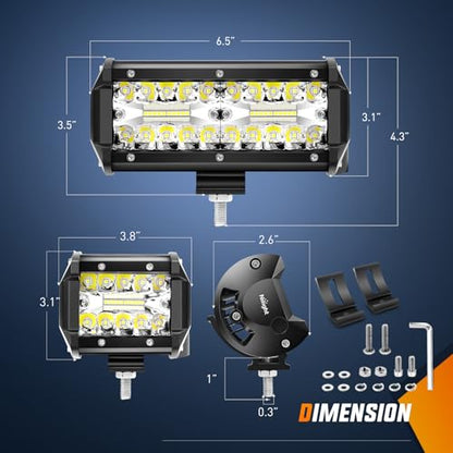 Nilight 2PC 4Inch Triple Row Led Light Pods 60W Flood Spot Combo 6000LM 2Pcs 6.5 Inch 120W Triple Row Light Bar Flood Spot Combo 12000LM Driving Boat Off Road Trucks Lights (ZH042) - color: 4.3Inch Pods+ 6.5 Inch Pods White