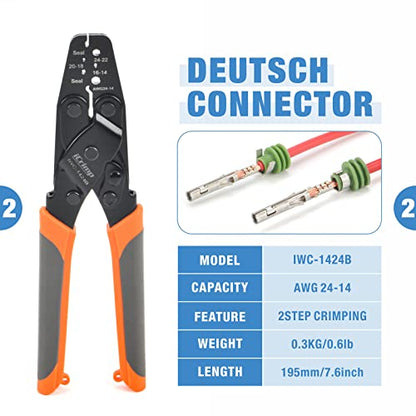 IWISS iCrimp KIT-DC02 Wire Crimping Tool Kit for Deutsch Connectors and Weather Pack Terminals with Connector Removal Tools