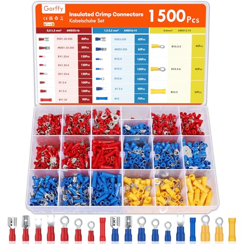 Wire Connectors Kit, Male and Female Spade Connectors, 27 Types Electrical Connector Kit 0.5-6.0mm², Insulated Terminal Connector, Includes Spade Ring Fork Wire Terminal (1500PCS) - size: 1500PCS