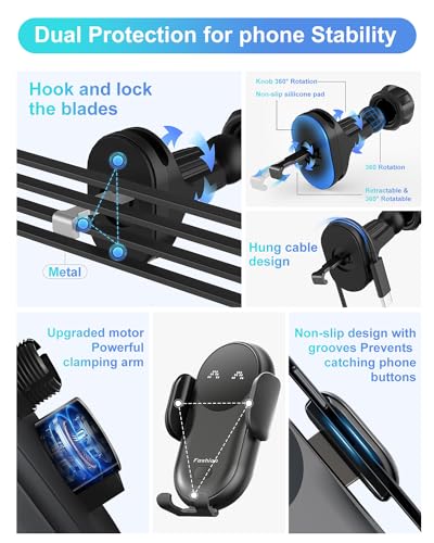 Bilious Wireless Car Charger, Phone Mount for Car Wireless Charger Smart Sensor Air Vent, Automatic Clamping Phone Holder Compatible with iPhone 15/14/13/12/11/XS/XR/8, Samsung S22/S21/S20/Note 20