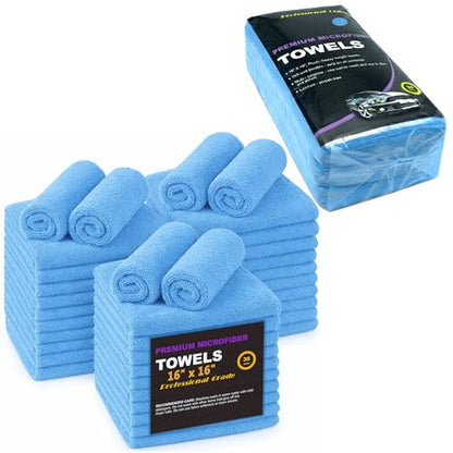Blue Large Microfiber Cleaning Towels, 36-Pack Dual-Sided Ultra Soft Plush Washcloth, Professional Grade Premium Microfiber Car Cleaning Cloths, Car, Household and Commercial (Sky Blue, 16" X 16") - color: Sky Blue