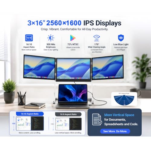 TriCreate 16 QHD 16" Triple Portable Monitor Extender for Laptop - size: T16Q