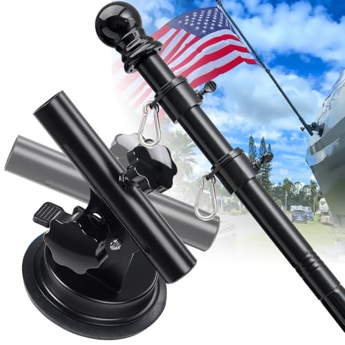 Flag Pole Kit with Suction Cup Holder - 5ft Stainless Steel Flagpole, 400lbs Suction Secure Mount with 0-90 °Adjustable Angle - No Drill, Rustproof for Outdoor Camper,Rv, Boats,Truck,Suvs - size: 5ft