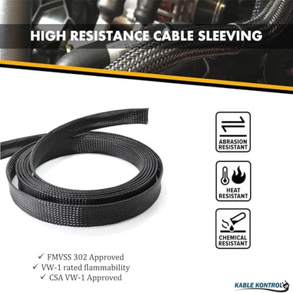 Kable Kontrol Flame Retardant PET Expandable Braided Sleeving 1/4” Inch ID 100 Feet Long - UL94 V0 Fire & Abrasion Resistant Flexible Sleeve Wire Management – Black with White Tracer - color: Black with White Tracer, size: 0.25 Inch (1/4") - 100 Feet