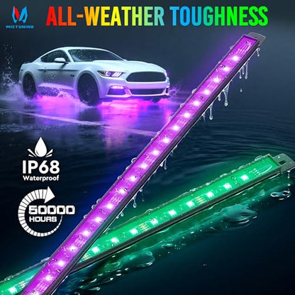 MICTUNING U8 RGB+IC Underglow LED Light Bars (8-Piece Kit) 888 LEDs, Dual Remote Control, Chasing/Fading Modes, IP68 Waterproof Aluminum Housing - size: RGBW+IC & 2 Remote
