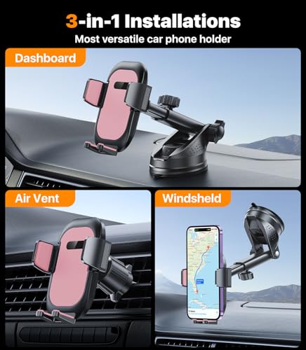 Ultra Stable Phone Holders for Your Car [Powerful & 360 Adjustable Suction Cup] Universal Car Phone Holder Mount Long Arm Flexible Car Mount for Dashboard Windshield Air Vent All Phone Case - Pink