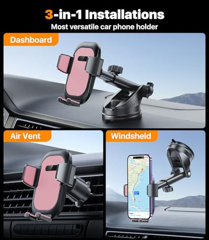 Ultra Stable Phone Holders for Your Car [Powerful & 360 Adjustable Suction Cup] Universal Car Phone Holder Mount Long Arm Flexible Car Mount for Dashboard Windshield Air Vent All Phone Case - Pink