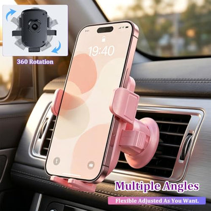 Car Phone Holder, Strong Suction Vehicle Windshield Air Vent Cellphone Mount Cradle, Adjustable Hands Free Automotive Smartphone Stand Accessories, Universal Fit (Pink) - color: Pink
