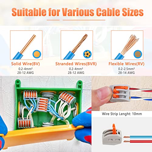 60Pcs Lever Nuts Wire Connectors, 2 3 5 Port Compact Splicing Electrical Wire Connector Assortment Kit for Wiring 28-12 AWG, Quick Connect Electrical Terminals