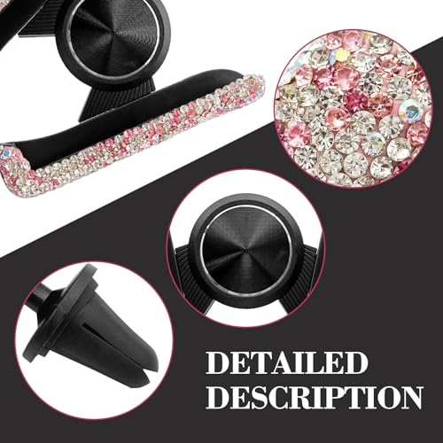 Bling Rhinestone Car Phone Holder, Mini Universal 360° Adjustable Auto Mount For Dash & Air Vent, Crystal Car Accessories For Women & Girls (Pink) - color: Pink