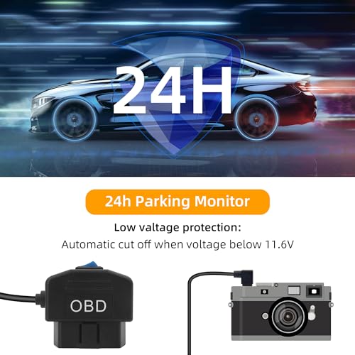GELRHONR Right Angle OBD Power Cable for Dash Camera, Mini USB OBD2 Dashcam Hardwire Kit with 24 Hours Surveillance and Acc 2 Mode 11.5FT, for EV Hybrid Fuel Vehicles(Right Angle Mini USB) - color: Right Angle Mini USB
