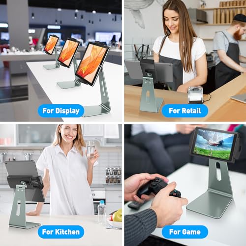 AboveTEK Elegant Tablet Stand, Aluminum Holder for 7-13 inch Tablets, Desktop Kiosk POS Stand Compatible w/iPad Pro Air Mini, Galaxy Tab, Tablet Mount for Store Office Reception Kitchen (Gray) - color: Gray