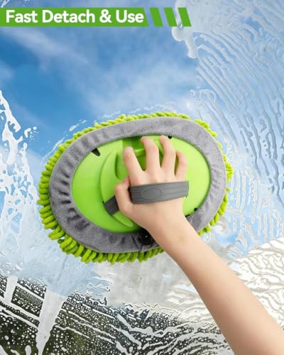 62’’ Car Wash Brush Kit with 2 Replacement Head Covers, Microfiber Car Washing Kit with Long Handle, Car Wash Mop for Cars RV Truck Exterior - color: Car Wash Mop 3PCS