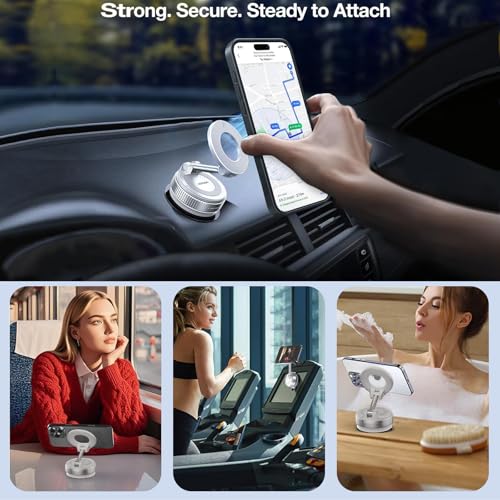 Upgraded Vacuum Magnetic car PhoneHolder, Strongest Suction Cup Phone Holder, 720°Foldable car Holder, Suitable forCars/Mirrors/Smooth Surface, Compatible withiPhone and Android (White) - color: White