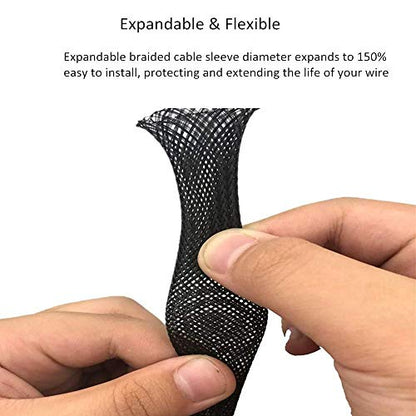 25ft - 3/4 Inch Cable Management Sleeve Protector,Wire Loom PET Expandable Wire Sleeving for Office TV Computer Home Theater Engine Bay Cord Organizer,Protect Cables from Pet Cat Dog Chewing,BlackBlue