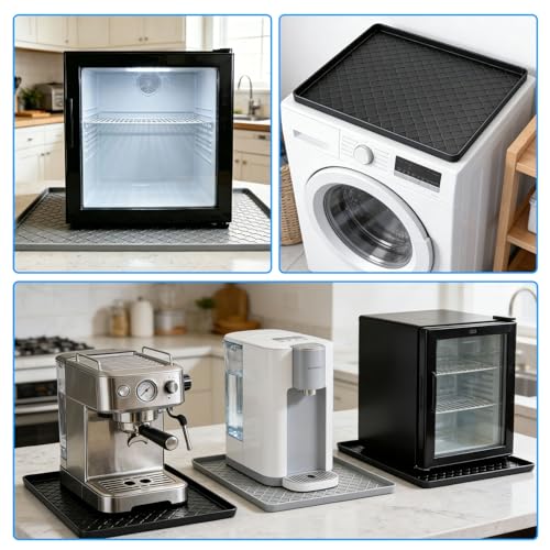 Silicone Mini Fridge Mat Refrigerator Floor Protector Drip Tray with Raised Edges Waterproof Non-Slip Appliance Pad Mini Fridge Mat for Carpet Washing Machine Water Cooler 19.7"x19.7" Black - size: 19.7"x19.7" Black