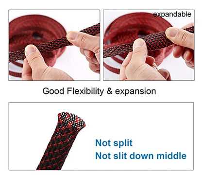 100ft - 1 inch PET Expandable Braided Sleeving – BlackRed – Alex Tech Braided Cable Sleeve - color: Blackred, size: 1"-100ft