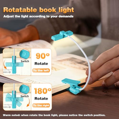 VAVOFO 24 LEDs Rotatable Book Light, Rechargeable Clip Reading Lamp, Blue - color: Blue
