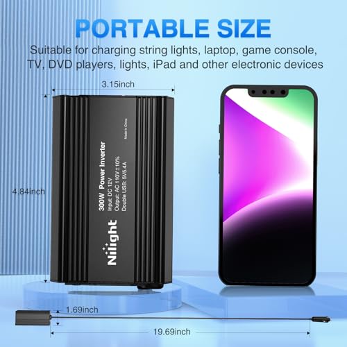 Nilight 300W Power Inverter with 5.4A Dual USB Ports and 2 AC Outlets - color: 300W USB*2 110V Outlet*2