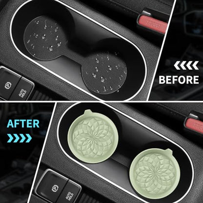 ME.FAN Car Cup Coasters [4 Pack] Silicone Cars Coasters - Universal Non-Slip Recessed Interior Accessories - Cup Holder Inserts Desert Sage - color: 4pack-desert Sage
