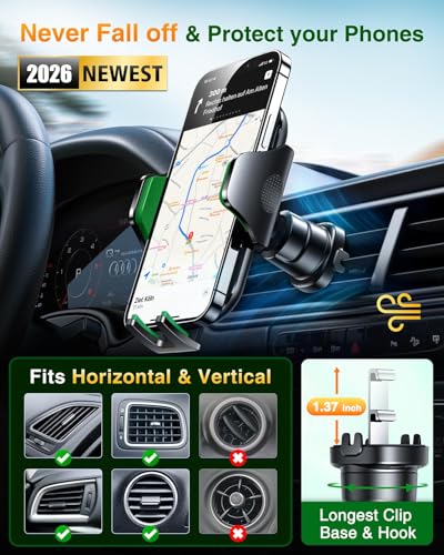 VANMASS Phone Holders for Your Car Ultimate Military-Grade Car Phone Holder Mount【Patent & Safety Certs】 Upgraded Shockproof Truck Air Vent Phone Mount for iPhone 17 Pro Max 16 Samsung Android,Green - color: Green