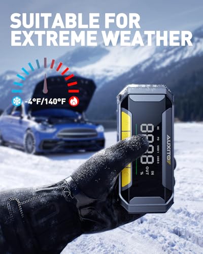 AUXITO 8000A Portable Jump Starter for All Gas/12L Diesel, 20000mAh Car Battery Booster Jump Pack, Jump Box for Car with 60W Fast Charging, LCD Screen Display, 700LM LED Light - size: 8000A
