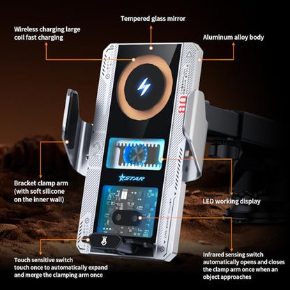 Wireless Car Charger with Phone Holder Mount 15W Fast Car Charger Auto Clamping Phone Holders for You Car Windshield Dashboard Air Vent Accessories for iPhone 13 Pro Max15141211Samsung Galaxy Googl