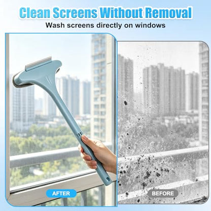Window Screen Cleaning Brush,2-in-1 Multi-Purpose Cleaning Brush Efficient Cleaning,Window Screen Cleaner Tool with Squeegee,Mesh Cleaner Brush for Patio,Door,Porch Screens (Blue) - color: Blue